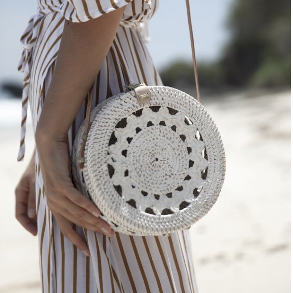Ellen and James handmade white basket bag